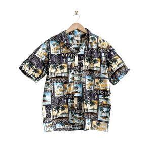 Winnie Fashion Mens Casual Shirt Summer Tropical Print Button Down Brown Medium